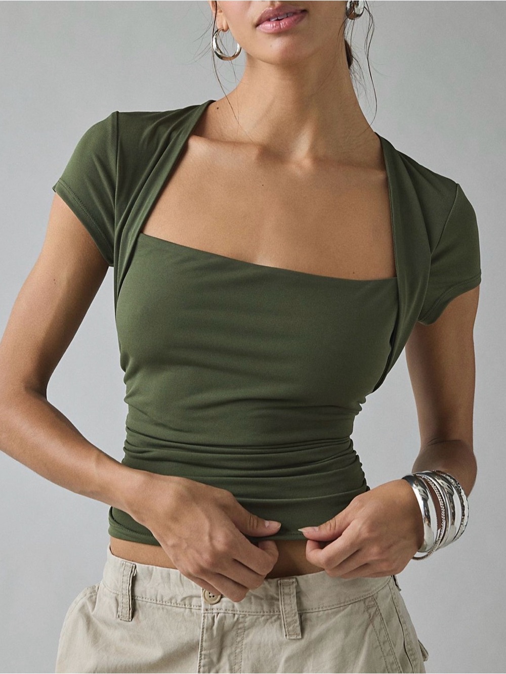Urban Outfitters Green Cropped Cap Sleeve Shrug Top